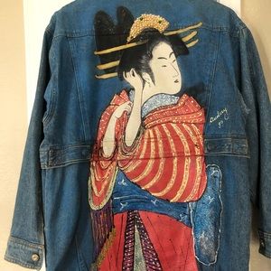 Vintage 1989 Hand Painted Geisha Jean Jacket